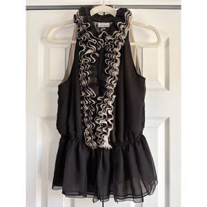 Robert Rodriguez for Neiman Marcus Black Ruffle Lace Chiffon Blouse Medium